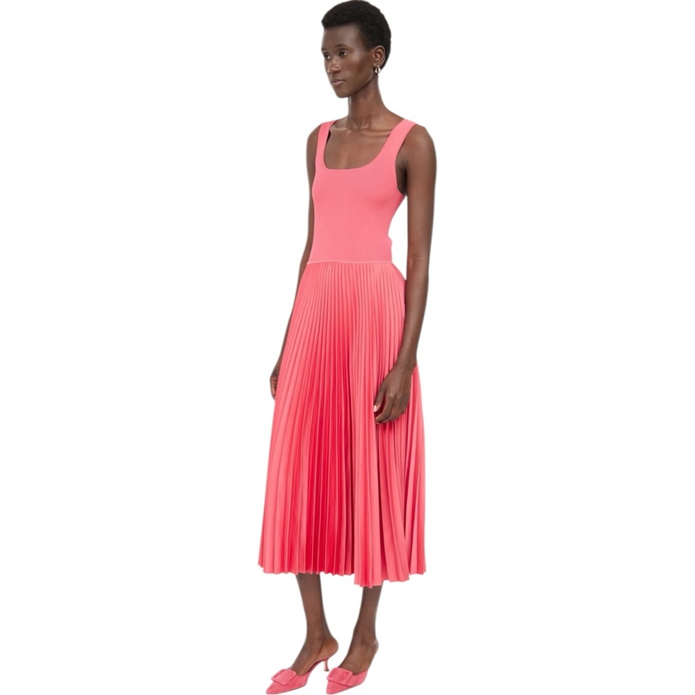 NEW Theory Square Neck Ribbed Sleeveless A Line MIDI Dress size Small Watermelon - Picture 4 of 14